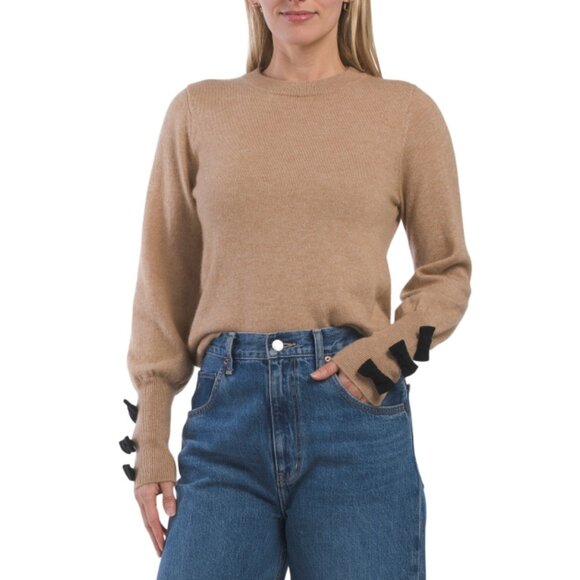 SCOTT AND SCOTT LONDON Camel Merino Wool And Cashmere Blend Bow Cuff Pull Over